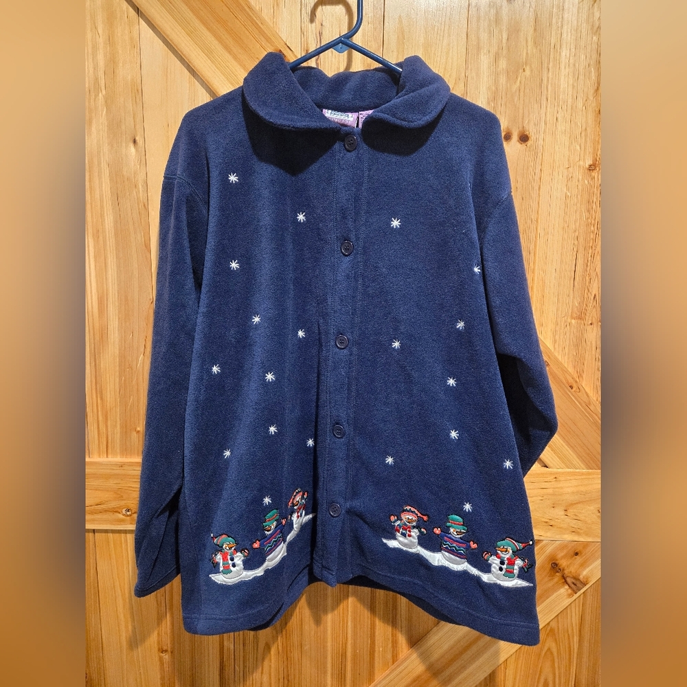 Womens Premier International 2XL Navy Fleece Jacket Snowmen Holiday